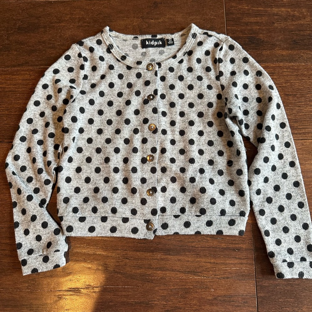 Kidpik Gray Polka Dot Cardigan, Sz XS 5-6